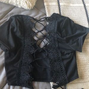 Cropped black lace shirt